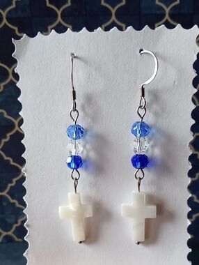 White Shell Cross Earrings